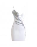 Womens Tie Flowers Sleeveless Bandage Dress White Bodycon Mini  Elegant Off Shoulder Celebrity Evening Party Dresses
