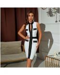 Ladys Black White Tank Sleeveless Zipper Bandage Dress  Evening Club Celebrity Bodycon Party Knee Length Dresses