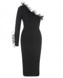 2023 New Arrivals Fashion Ruffles Decoration Single Sleeve Women Split  Bodycon  Elegant Celebrity Evening Party Dresses