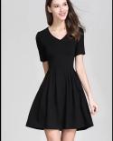 High Waist Slim Fashion Short Sleeve Sweetheart Neck Mini Dress 2023 Womens Elegant Black A Line Party Nigh Club Dress 