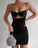 Diamond Hollow Out Wrap Chest Sling Dress 2023 Summer Women Fashion  Elegant Evening Holiday Club Mini Bodycon Dresses