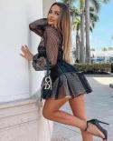 אופנה רטרו שמלה שחורה חדשה לנשים שני חלקים מחוך רשת שרוולים ארוכים midi אלגנטית מועדון מסיבה שמלות ערב