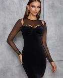  O Neck Gauze Long Sleeve Mini Dress Elegang Black Hollow Out Transparent Long Sleeve Slim Dress Nightclub Celebrity Par