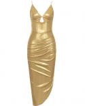  Chain Spaghetti Strap Backless Maxi Dress Women Gold Sleeveless V Neck Hollow Out Bodycon Long Dress Celebrity Party Cl