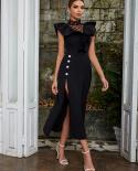  Butterfly Sleeve Ruffles Maxi Dress Elegant Black Ruffles Sleeveless Mesh Hollow Out Split Dress Celebrity Evening Part