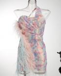One Shoulder Dress Feathers  Rainbow Sequin Dress Women  Sequins Dress One Shoulder  Dresses  