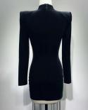  Half High Neck See Through Lace Bodycon Dress Elegant Black Velvet Long Sleevetassel Mesh Patchwork Mini Dress Evening 