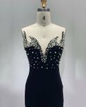  Strapless Luxury Pearl Beaded Long Dress Women Black Velvet V Neck Split Maxi Dress Elegant Evening Party Dress