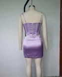  Sleeveless Cropped Top  Mini Skirt 2 Pieces Suit Summer Purple V Neck Bodycon 2 Pcs Set Evening Club Party Dresses Out