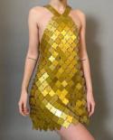  Sleeveless Acrylic Sequins Mini Dress Women Gold Sliver Backless Shiny Sequin Cocktail Party Dress Body Jewelry Nightcl