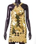  Sleeveless Acrylic Sequins Mini Dress Women Gold Sliver Backless Shiny Sequin Cocktail Party Dress Body Jewelry Nightcl