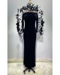  O Neck Feather Patchwork Long Dress Elegant Black Velvet Long Sleeve Bodycon Maxi Dress Women Club Party Evening Outfit