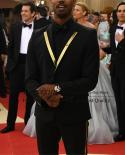 Handsome Black Men Suits Gold Notched Lapel Wedding Groom Tuxedo Slim Fit Formal Banquet Blazer 2 Piece Jacket Pants Cos
