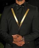 Handsome Black Men Suits Gold Notched Lapel Wedding Groom Tuxedo Slim Fit Formal Banquet Blazer 2 Piece Jacket Pants Cos