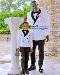 Handsome White Men Suits Groomsmen Dinner Wedding Tuxedos Double Breasted Shawl Lapel Slim Fit African Male Blazer Costu