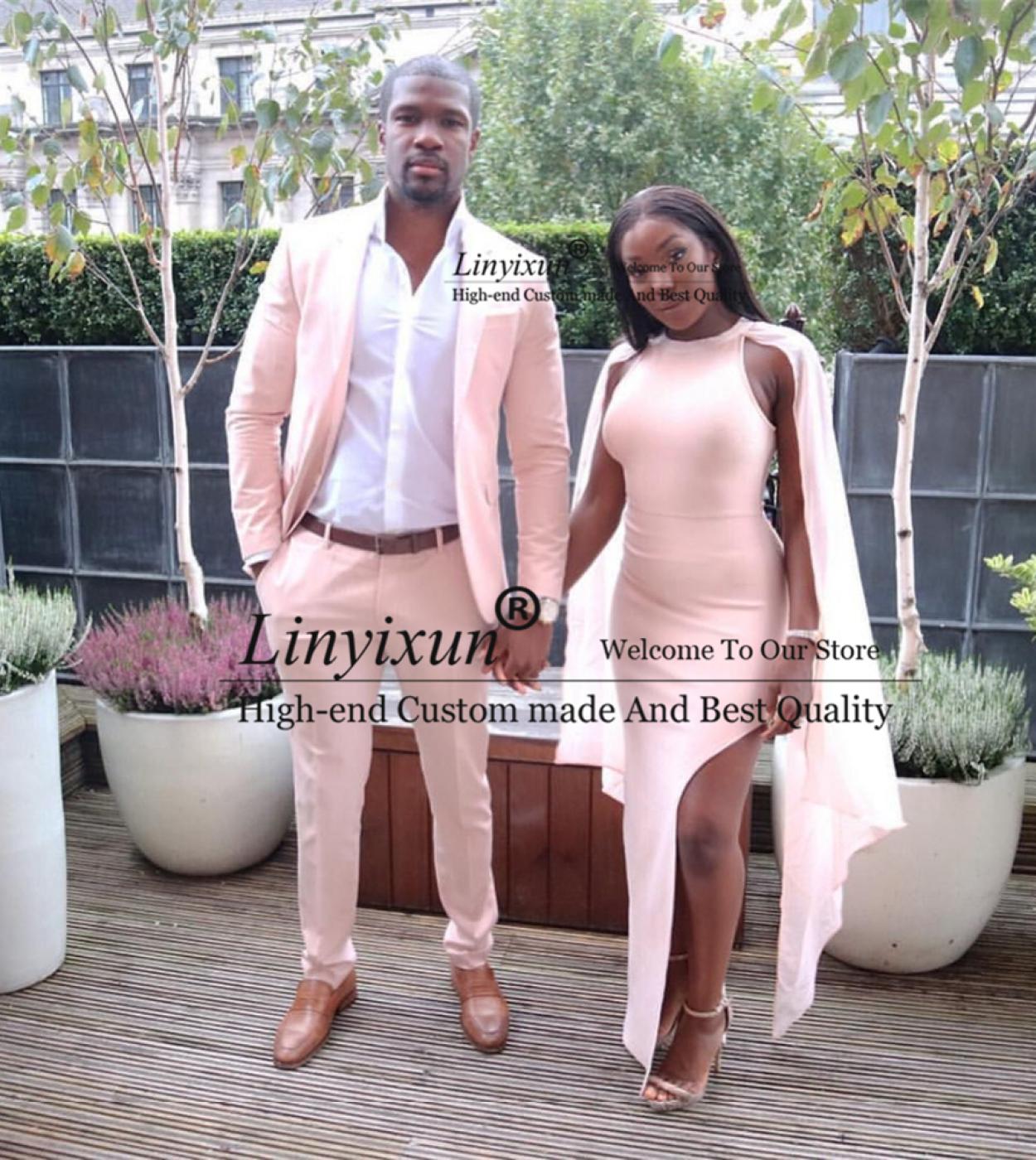 Mode rose hommes costumes mariage marie smoking Slim Fit formel Banquet Blazer 2 pieces ensemble veste pantalon garcons dhonneu
