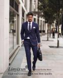 Handsome Navy Blue Mens Suits 2 Piece Set Professional Business Blazer Slim Fit Formal Workwear Terno Masculino Jacket P