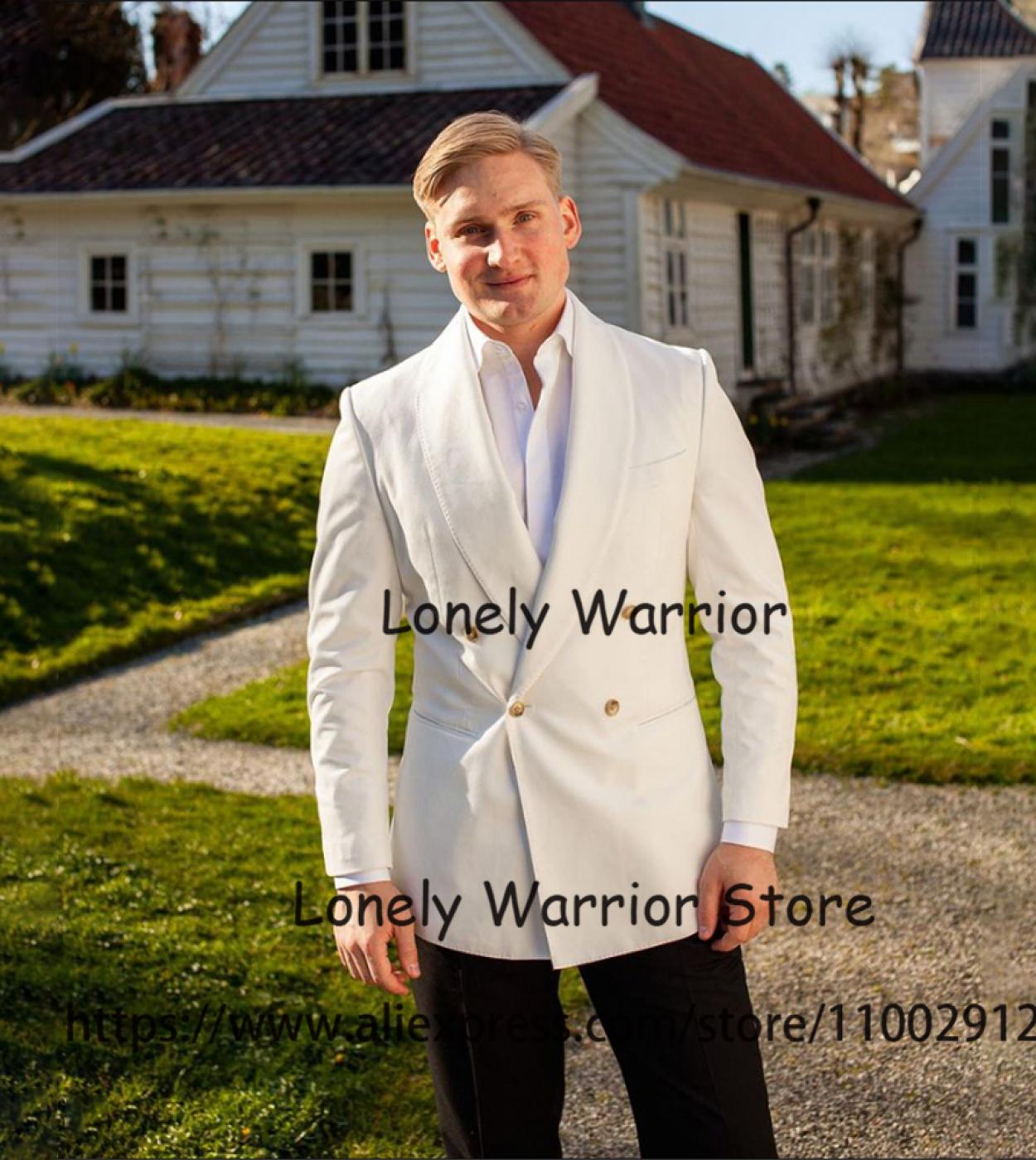 Xale marfim lapela terno masculino conjunto de 2 peças casamento noivo smoking blazer de banquete com seios duplos ajuste fino t