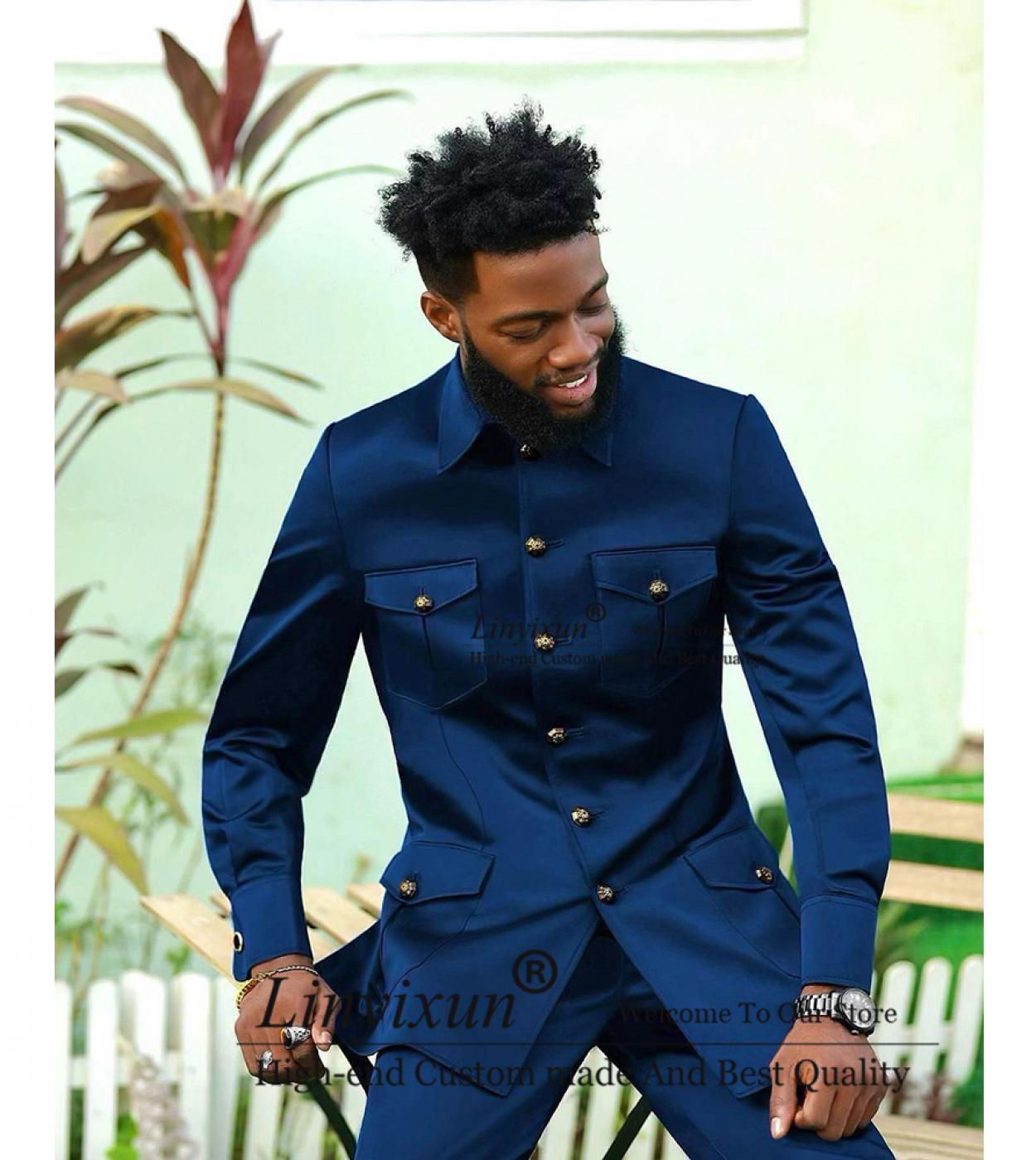Royal Blue Mens Suits Tunic Top Handsome Mens Uniform Formal Business Blazer Hombre Slim Fit Wedding Groom Tuxedo Costu