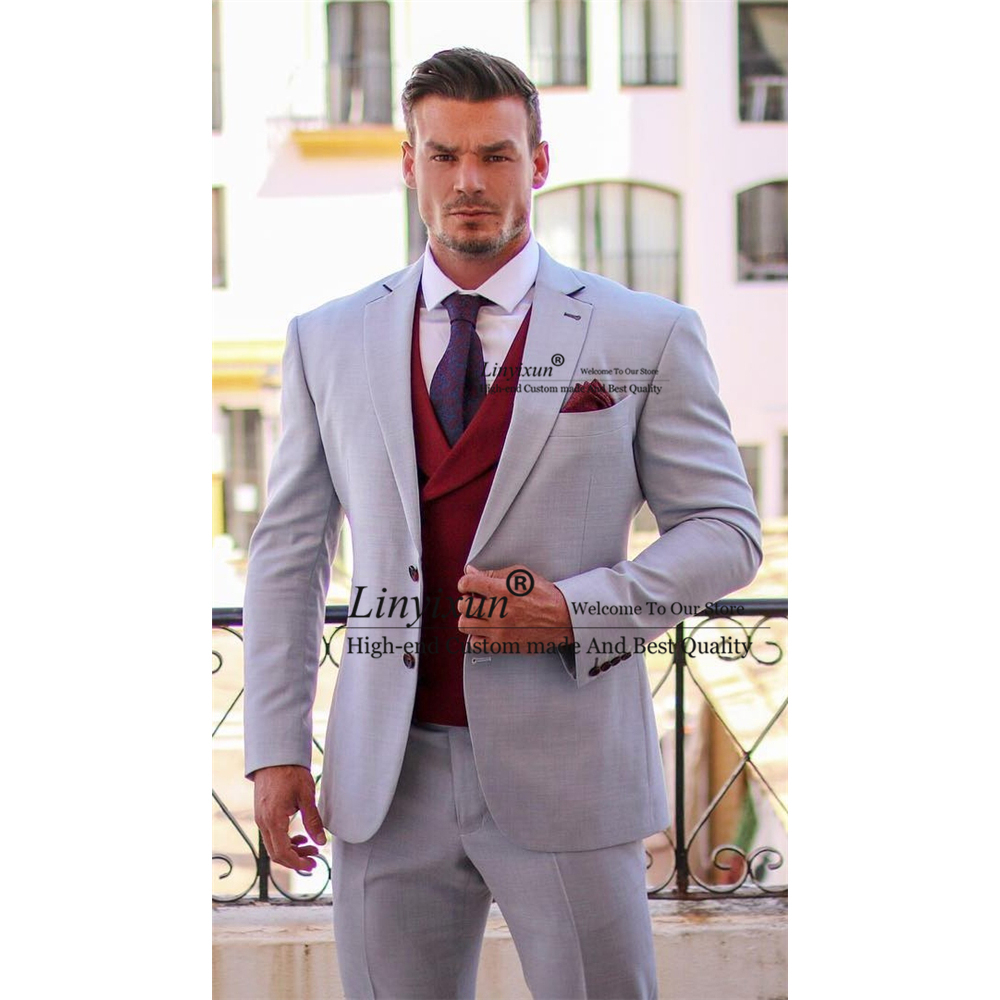 Grey suit with maroon vest online
