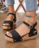 Leisure Womens Sandals Rivet Pu Wooden Platform High Heels Comfort Sandals Thick Heel Soft Leather Woman Summer Shoes 9