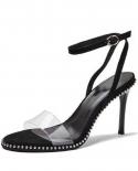  And  Style Retro Summer Highheeled Shoes Metal Rivets Stiletto Highheeled Transparent Open Toe Oneword  Pumps