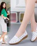 Fashion White Leather Casual Shoes For Women Summer Flats Cut Outs Breathable Loafers Ladies Ballet Shoes Moccasins Fema