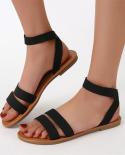 Summer Trend Ins Women Sandals Flat Heel Stretch Fabric Ankle Strap Elast Band Solid Casual Beach Vacation Shoes Ladies 