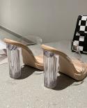 Transparent High Heels Women Square Toe Sandals Summer Shoes Woman Clear High Pumps Wedding Jelly Buty Damskie Heels Sli