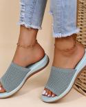 Women Shoes Knitting Slippers Beach Wedge Ladies Sandals Slip On Thick Bottom Retro Female Slippers Platform Sandals