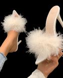  Summer Women Sandals For Women Ladies Feather Strap Transparent Crystal High Heel Pointed Toe Sandals Womens Sandals