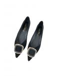 Women Low Heels Shoes With Square Buckle Pointed Toe Leather Dress Pumps  Spring Newest Office Lady Work Shoes  Pumps