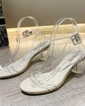 Clear Sandals Women Transparent Crystal Sandals Summer Round Heel Woman Waterproof Beach Sandal Ladies High Heel Sandals