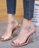 Comemore  Summer Women Transparent Crystal Sandals Fashion 2022 Waterproof Beach Sandal Elegant Medium Heel High Heels S