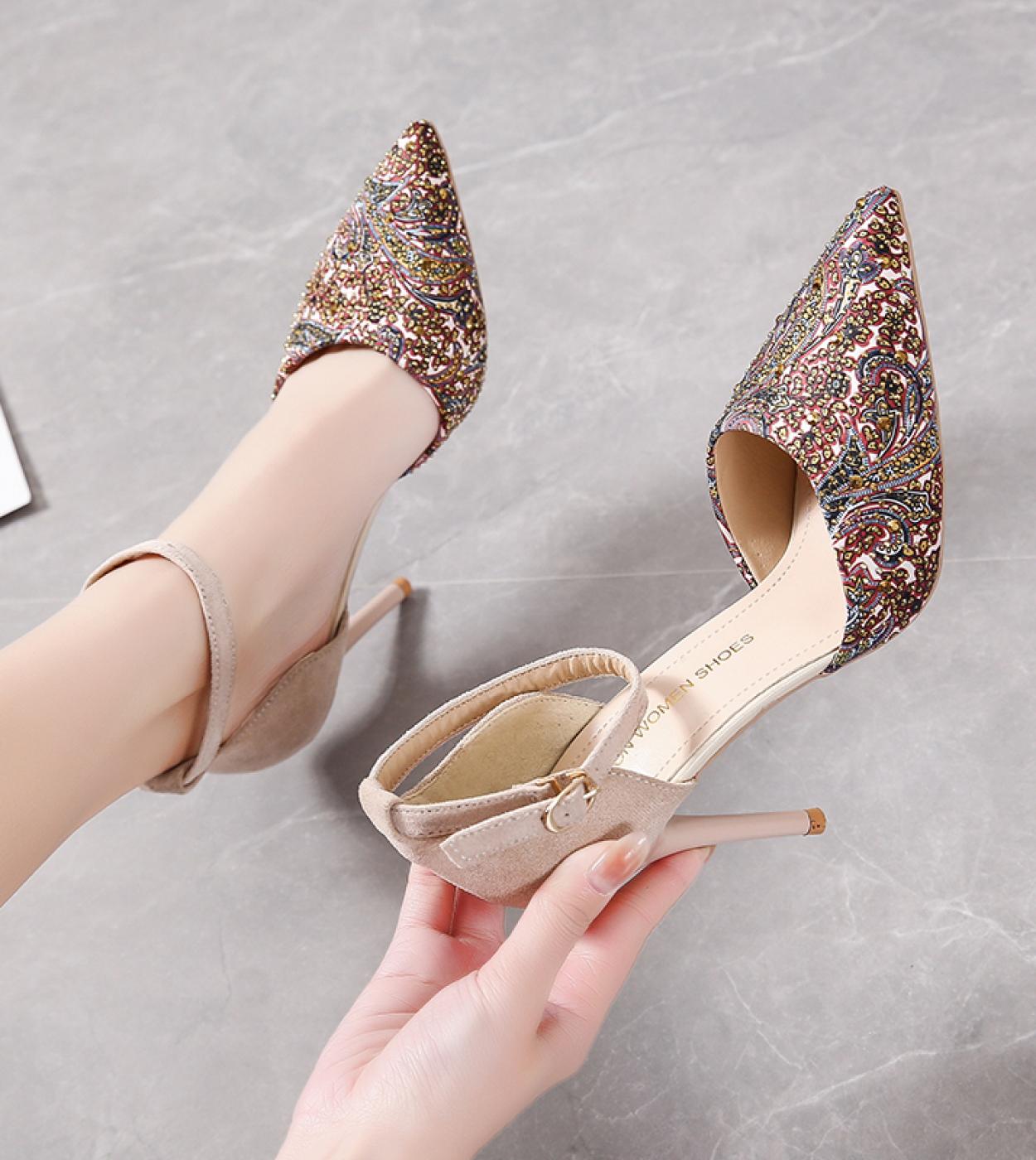 2022 Novos Sapatos Salto Alto Brilhante Strass Salto Alto Feminino