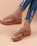 Women Platform Sandals Beach Casual Wedges Flip Flops Premium Orthopedic Open Toe Big Toe Anti Slip Outdoor Pu Leather S