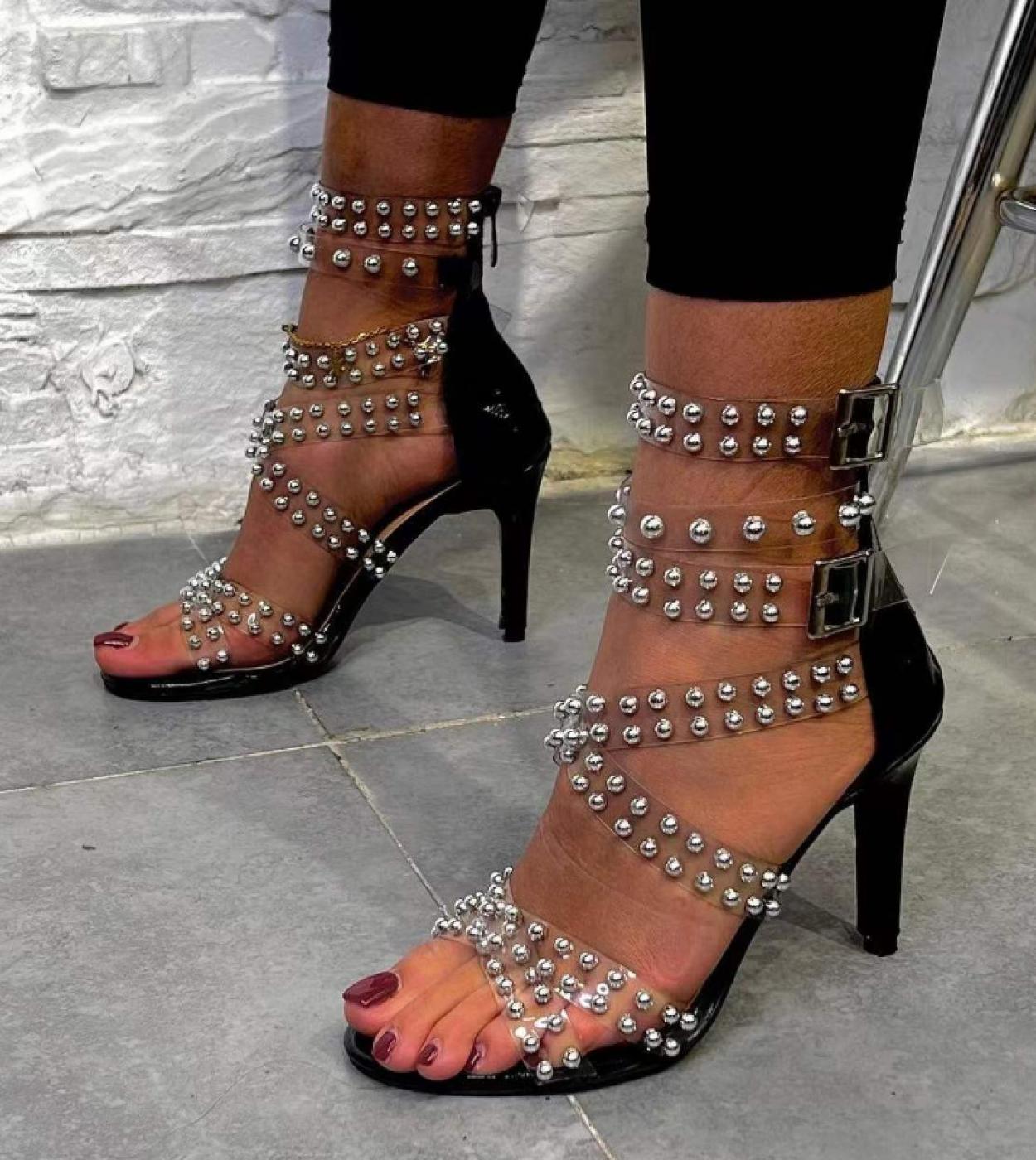 2022  And    Models Roman Cross Straps Crystal Transparent Stiletto High Heeled Sandals