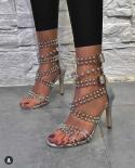 2022  And    Models Roman Cross Straps Crystal Transparent Stiletto High Heeled Sandals