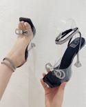 2023 New Rhinestone Butterfly Knot Pvc Sandals Women Clear High Heels Crystal Ankle Strap Modem Sandals Summer Lady Wedd