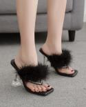 2022  And  Style  Rhinestone Hairy Transparent Wine Glass With Flipflops 3542  Womens Sandals