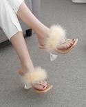 2022  And  Style  Rhinestone Hairy Transparent Wine Glass With Flipflops 3542  Womens Sandals