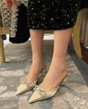 Women Pumps Silk Satin Pointy Toe Rhinestone Crystal High Heels Shoes Slip On Women Wedding Pumps Sandal