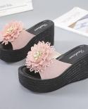 Women Slippers Fashion Pee Toe Summer Shoes Butterflyknot High Heels Women Slides Platform Wedges Ladies Women Shoes  Wo
