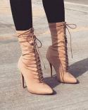 2022 New Stretch Fabric Womens Ankle Boots Heel Shoes Women High Heel  Pointed Toe Laceup Boots For Springautumn  Wome