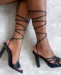 2022 New Women Gladiator Knee High Sandals Open Toe Lace Up Cross Strappy Sandals Women High Heels Fashion  Shoes  Women