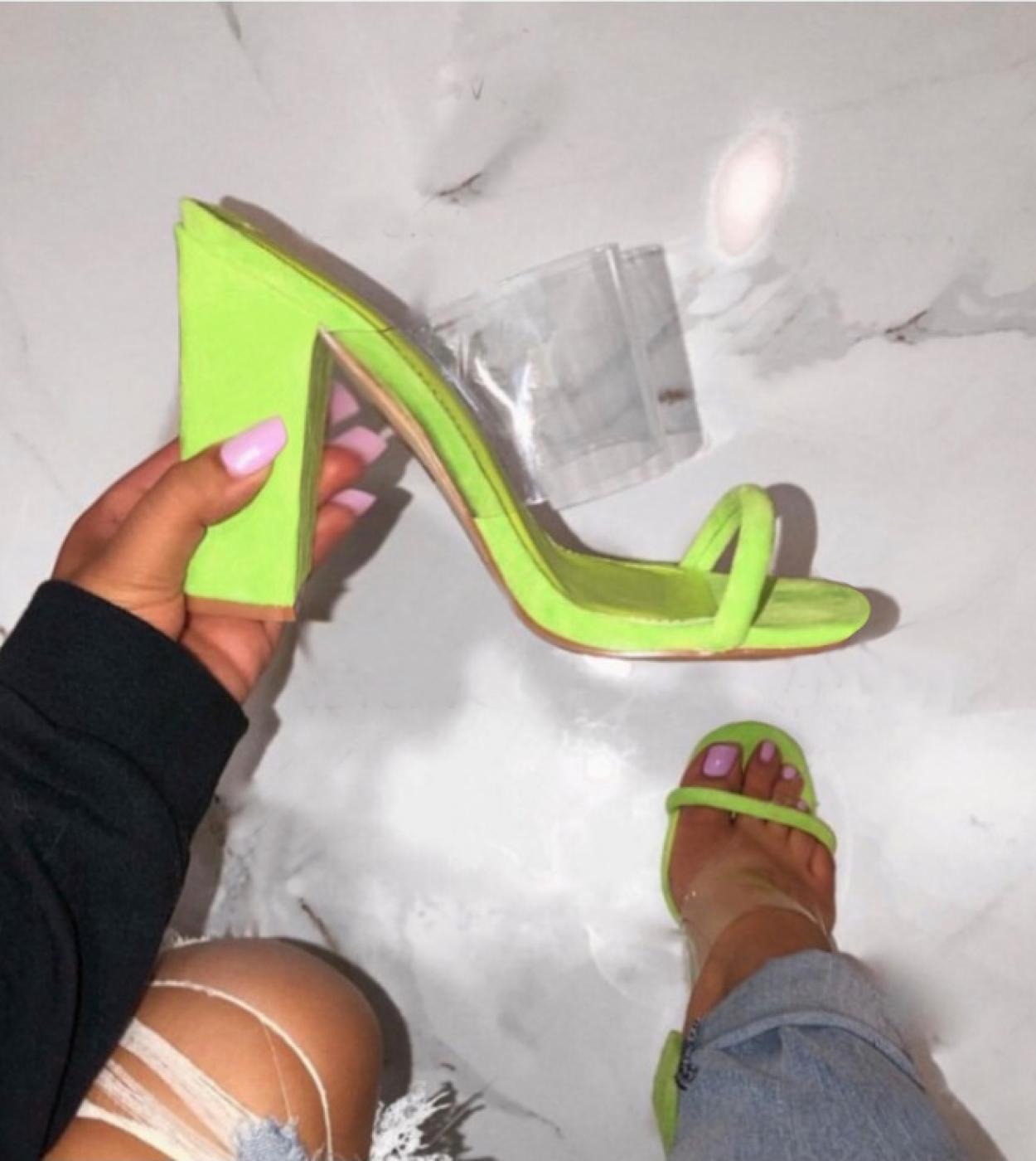 2022   New  And  Thick Heel Womens Shoes Ultrahigh Heel Sandals Fluorescent Green Mules  Womens Sandals