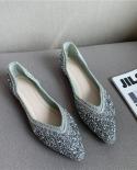 Green Pointed Toe Ballet Flats Women Chains Design Rhinestone Espadrilles Moccasins Casual Plusroll Up Loafers Shoeswome