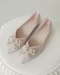 Wedding Shoes Woman Square Buckle Crystal Pointed Toe Flats Glitter Shallow Slip On Comfy Loafers Bling Blingmoccasins  
