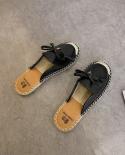  Spring Summer Women Shoes Brand Slippers Fashion Round Toe Bowknot Baotou Straw Plaited Article Fisherman Slippers  Wom