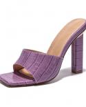  New Summer Fashion Patent Leather Checkered Texture Square Heels Ladies Slippers  Head Peep Toe Slip On Shoeshigh Heels